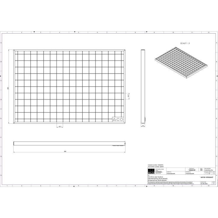 Aco Vario dørrist, 60x40 cm, galvanisert