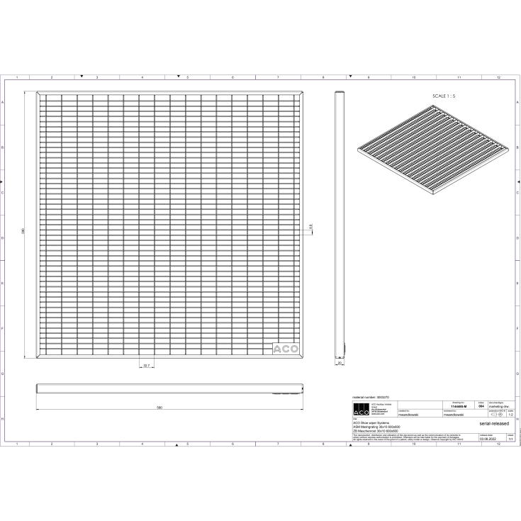 Aco Vario dørrist, 60x60 cm, galvaniseret