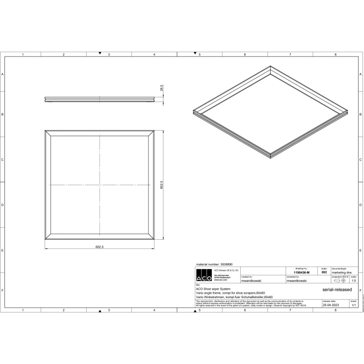 Aco Vario ram till dörrmatta, 60x60 cm, aluminium