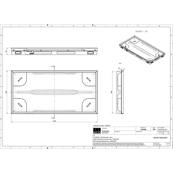 Aco Vario 2.0 Hybrid bottendel, 100x50 cm