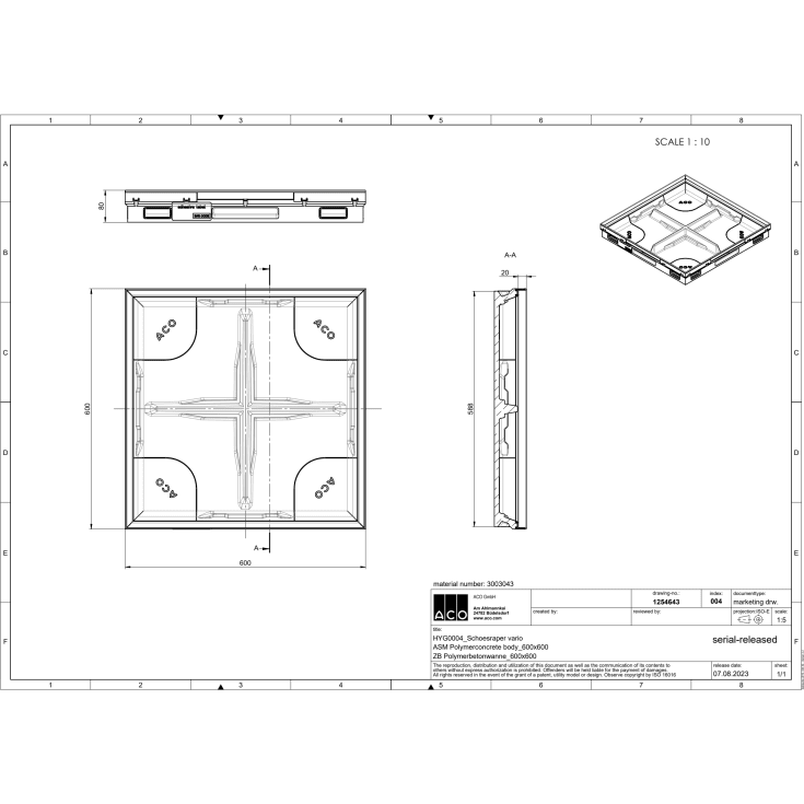 Aco Vario 2.0 Hybrid underdel, 60x60 cm