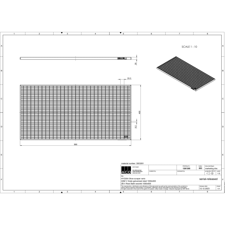 Aco Vario skrapgaller, 100x50 cm, förzinkat stål