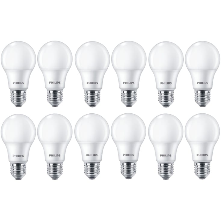 Philips E27 standardpære, 4000K, 8W, 12-pak