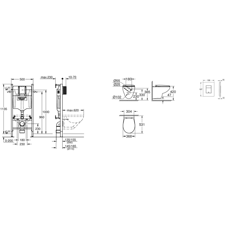 Grohe Bau vegghengt toalettpakke, hvit/hvit
