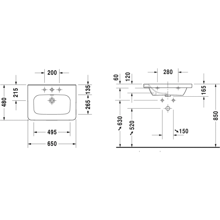 Duravit DuraStyle håndvask, 65x48 cm, hvid
