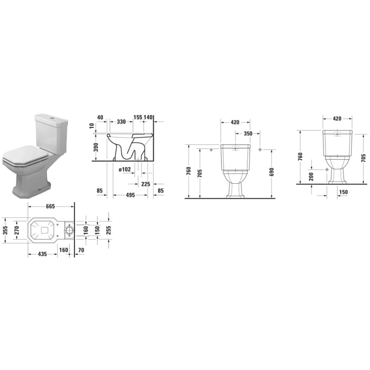 Duravit 1930 toilet, inkl. toiletsæde, hvid