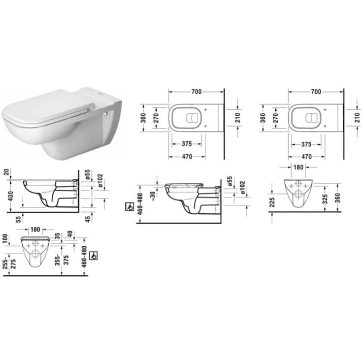 Duravit D-Code Vital væghængt toilet, uden skyllekant, hvid