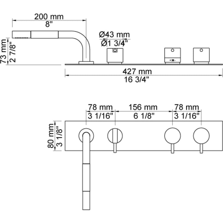 Vola BK14 kararmatur med brusesæt, børstet krom