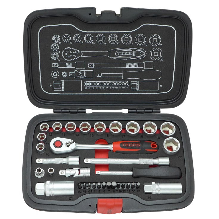 Tecos topnøglesæt T1934, 3/8", 10-22 mm, 34 dele