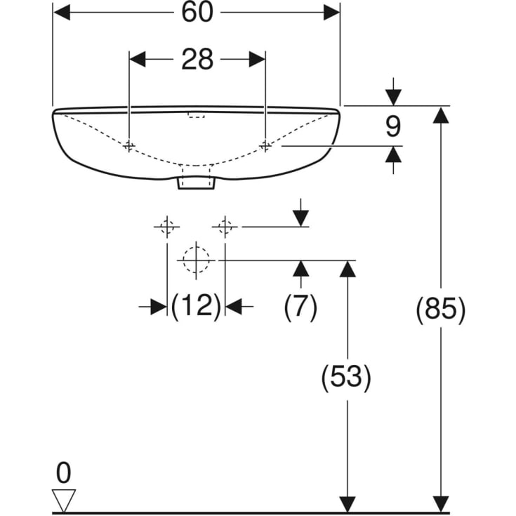 Ifö Spira håndvask 60 cm, lige forkant, m/hh u/overløb