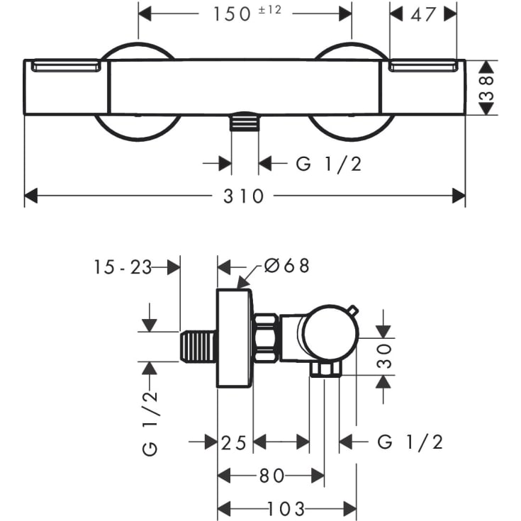 Hansgrohe Ecostat Element dusjbatteri, matt sort