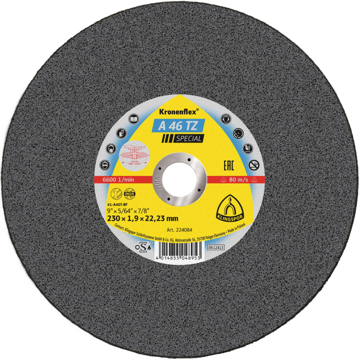 Klingspor kapskiva A 46 TZ, till rostfritt stål, 230 x 1,6 mm, rak