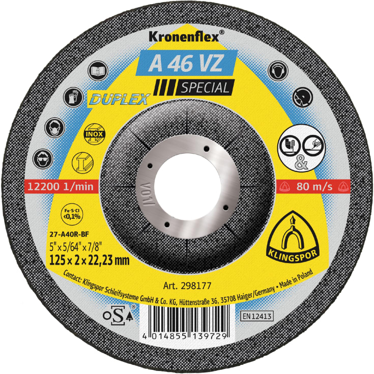 Klingspor kapskiva A 46 VZ, för rostfritt stål, 125 x 2 mm, fortsättning