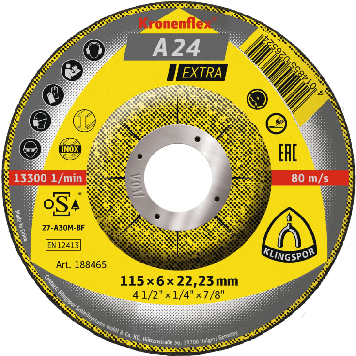 10 stk Klingspor skrubskive A 24 Extra, til metal, 115 x 6 mm, Forsat