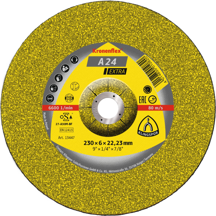 Klingspor slipskiva A 24 Extra, till metall, 230 x 6 mm