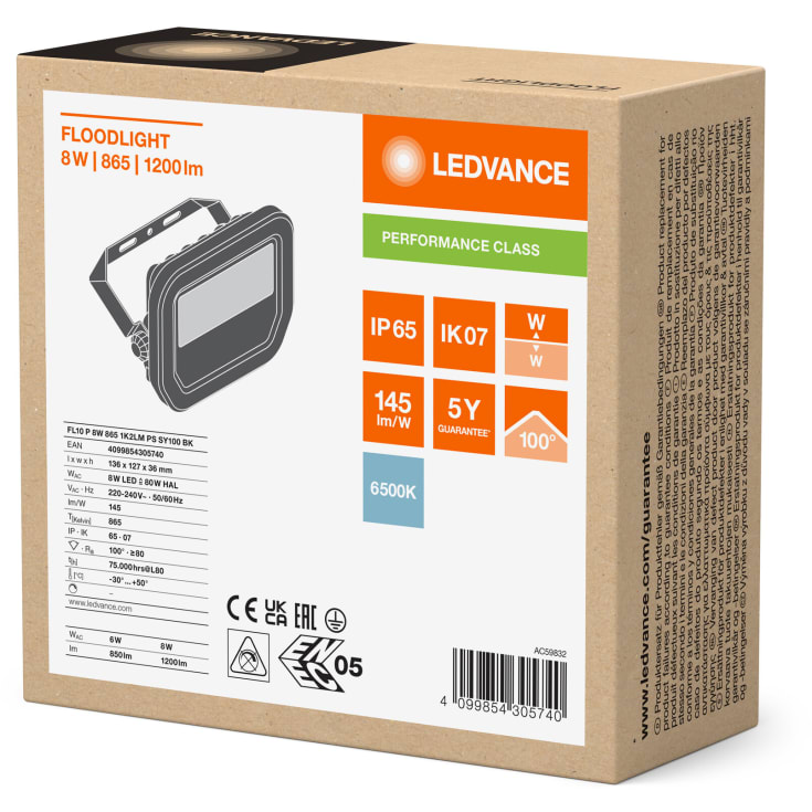 Ledvance projektør, sort, 6500K, 8W