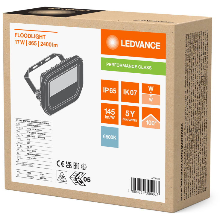 Ledvance projektør, sort, 6500K, 17W