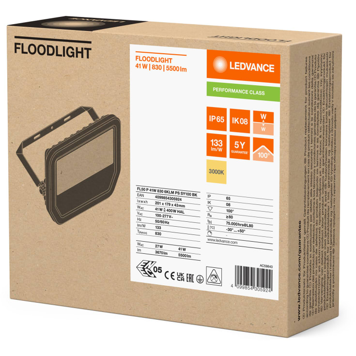 Ledvance lyskaster, sort, 3000K, 41W