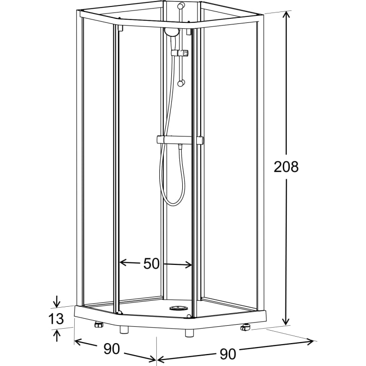 Contura Shower Showerama brusekabine-pakke, 90x90 cm, hvid profil, klart/frostet glas