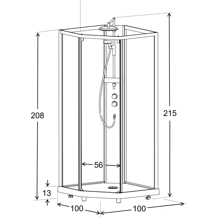 Contura Shower Showerama brusekabine-pakke, 100x100 cm, hvid profil, klart/frostet glas