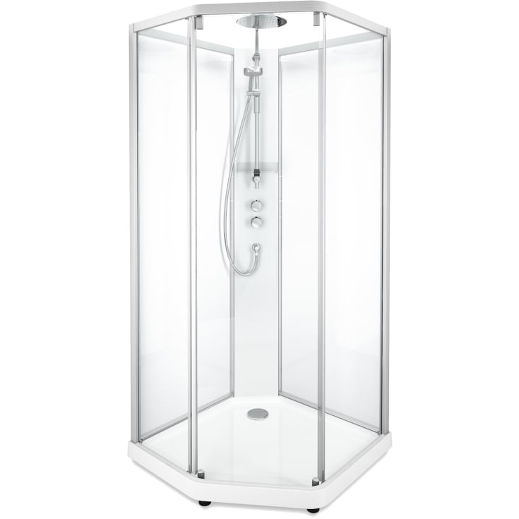 Contura Shower Showerama brusekabine-pakke, 100x100 cm, børstet aluminiums profil, klart glas