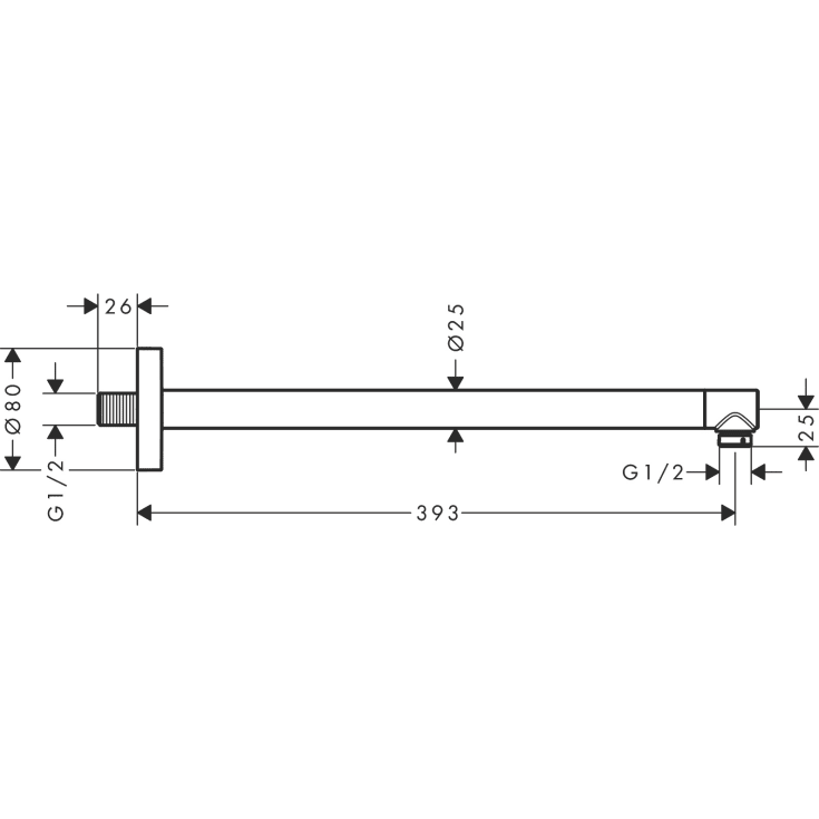 Hansgrohe duscharm, 39 cm, krom