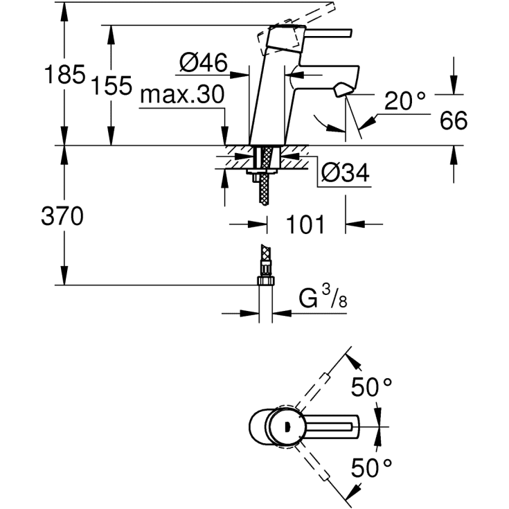 Grohe Concetto servantbatteri, krom