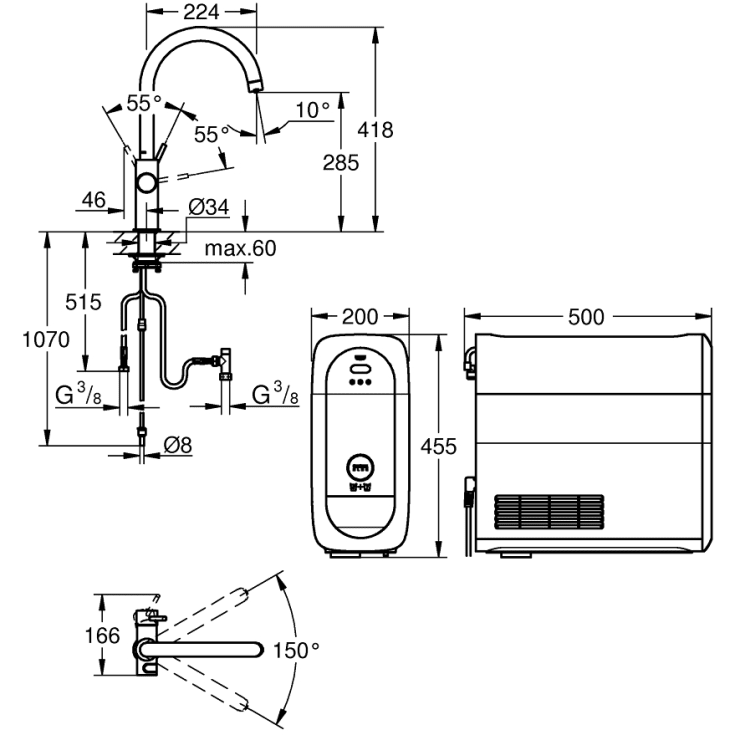 Grohe Blue Home køkkenarmatur, afkølet vand, brus, krom