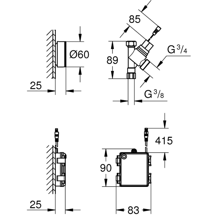 Grohe afspærringsventil 1/2x3/8 opv.mas plast hvid