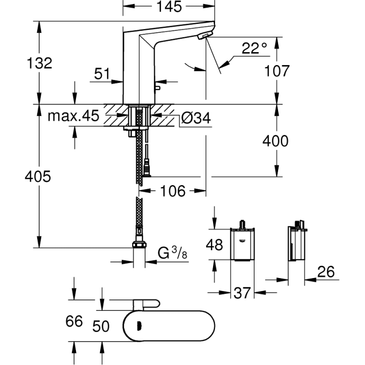 Grohe Get E håndvaskarmatur, berøringsfri, krom