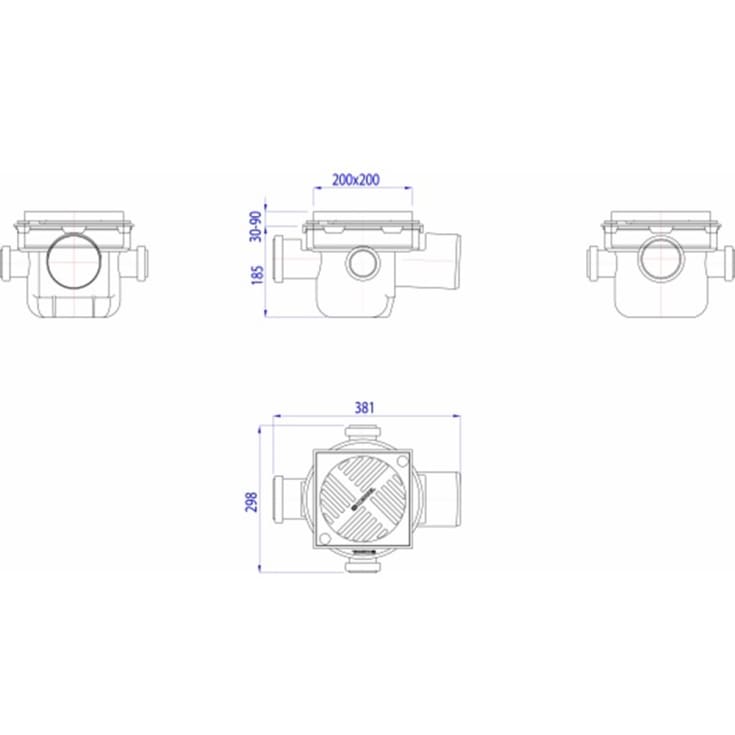 Drehfix 110/75/50 mm golvbrunn med hål för gråvatten