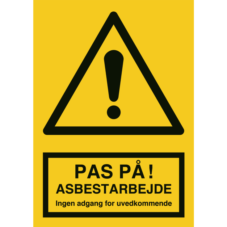 Varselskilt plast A4, vær oppmerksom på asbestarbeid