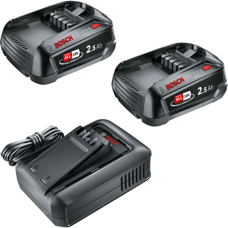 Bosch Home & Garden batterisett, med 2 batterier og 1 lader, 18V 2 x 2,5 Ah