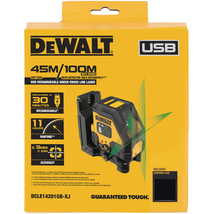 DeWalt DCLE14201GB-XJ krydslinjelaser, grøn, genopladelig