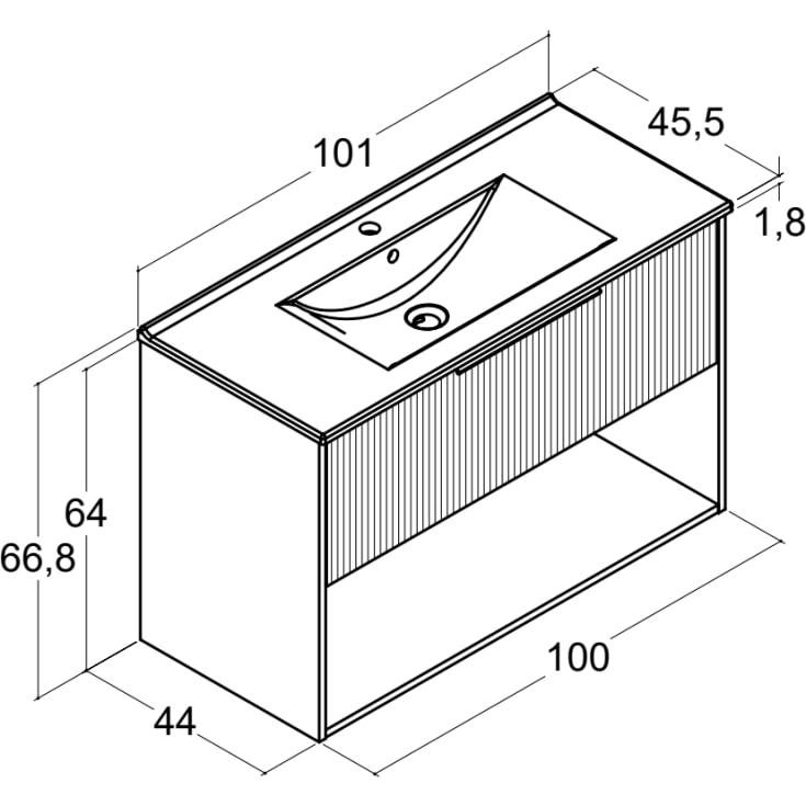 Dansani Mido+ Classic møbelpakke, 101x44 cm, stribet mat hvid