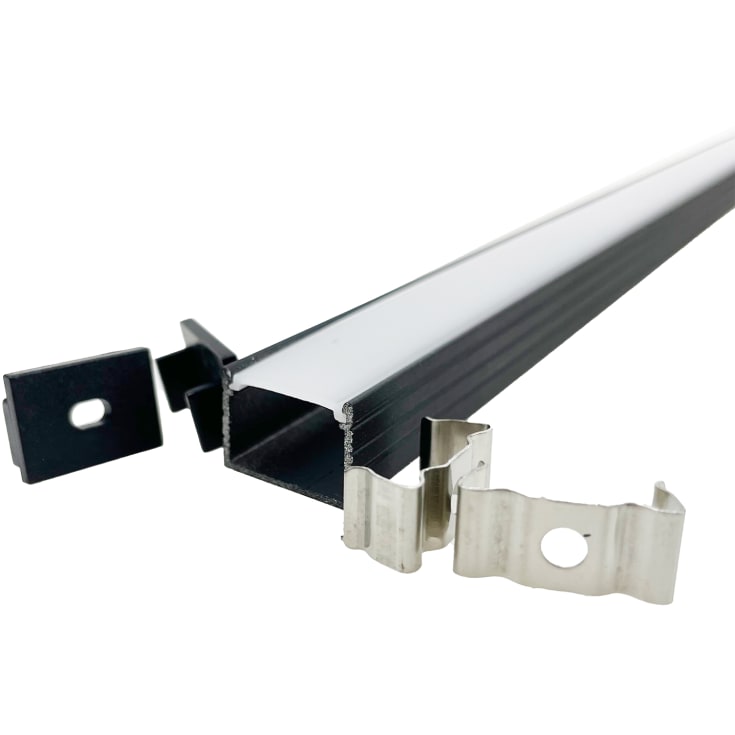 Alu profil 1813 sort 18 x 13mm. Max. Bredde på led strip 15mm.