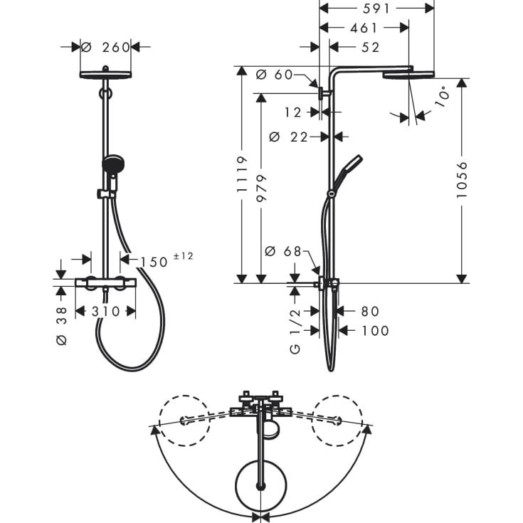 Hansgrohe Pulsify S Puro 260 brusesæt, vandsparende, krom