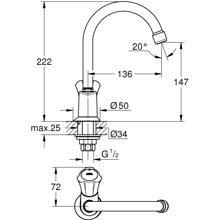 Grohe Costa servantbatteri, krom