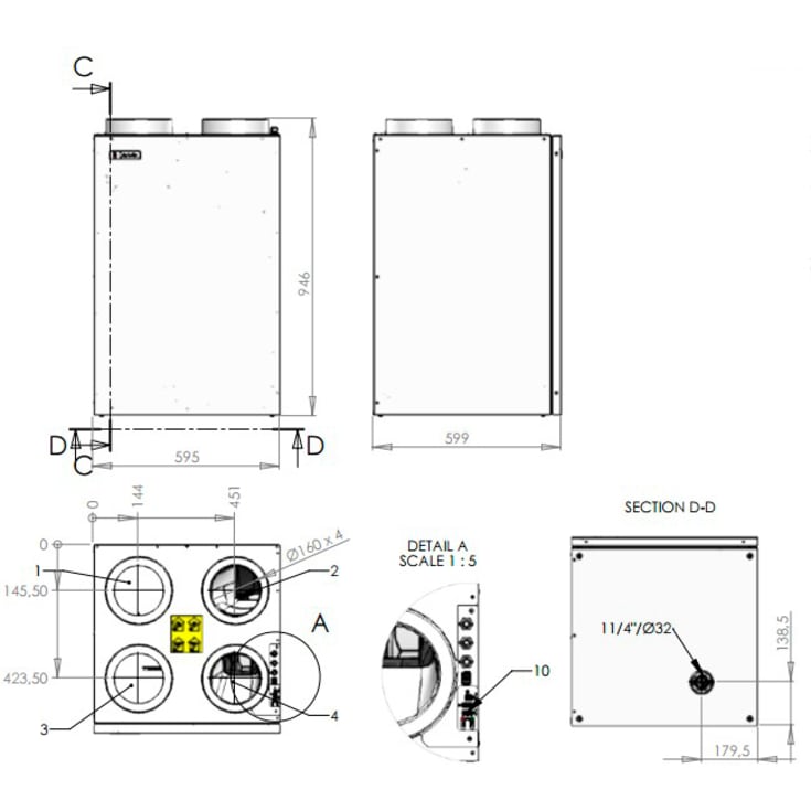 Genvex ECO 375 Tl ventilationsanlæg med varmegenvinding, ALU veksler, Ø160 mm