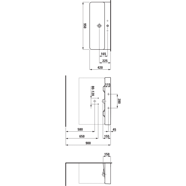 Laufen Val håndvask, 95x42 cm, hvid