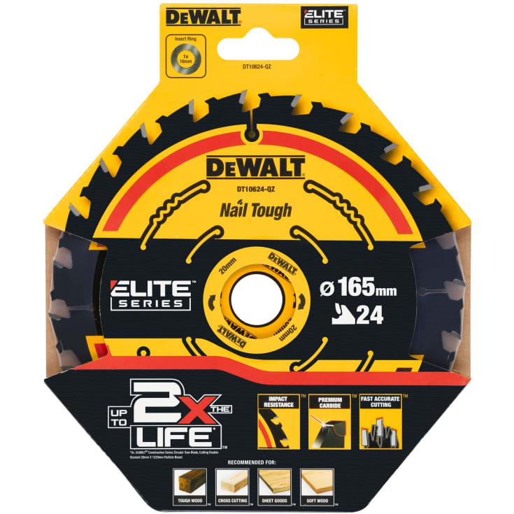 DeWalt Carbide Elite cirkelsågklinge, Ø165/20 mm, 24 tänder