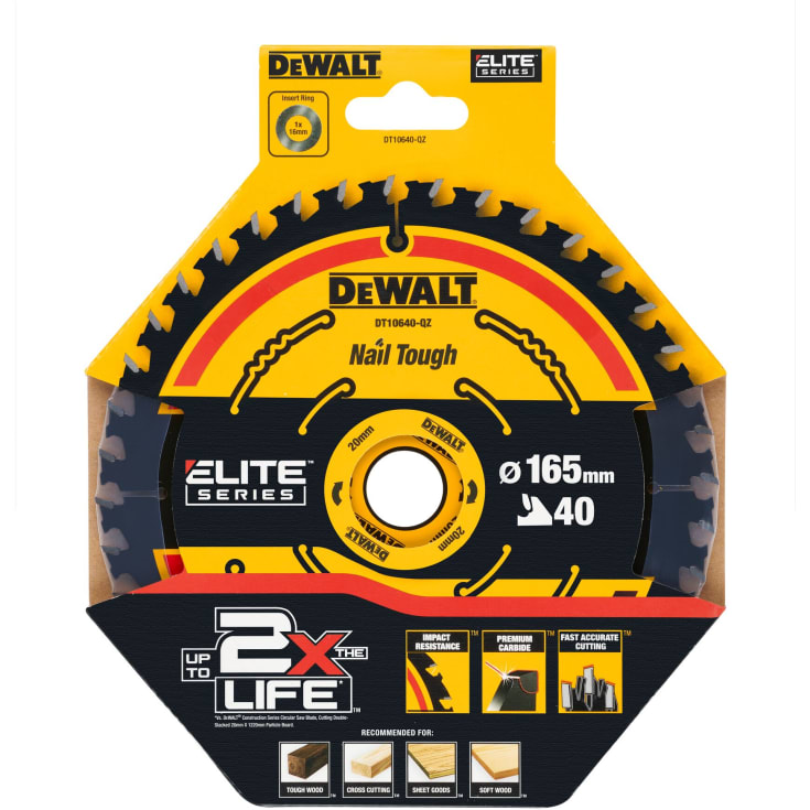 DeWalt Carbide Elite sirkelsagklinge, Ø165/20 mm, 40 tenner