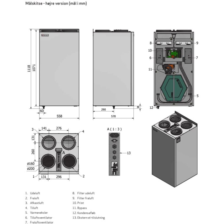 Genvex ECO 275 ventilationsanlæg med varmegenvinding, Ø160 mm