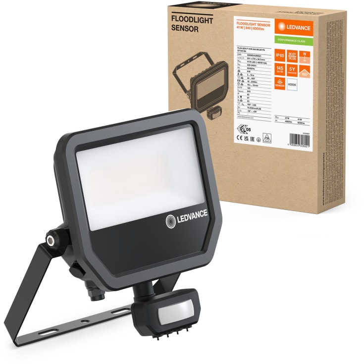 Ledvance lyskaster med sensor, sort, 4000K, 41W