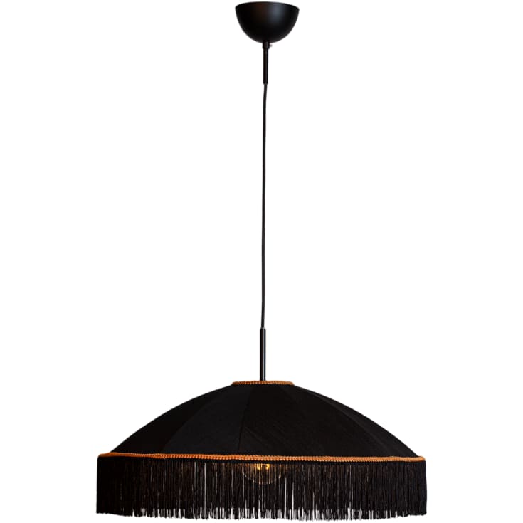 Francis pendellampa ø 60 cm H 35 cm svart siden, guldkant och fransar