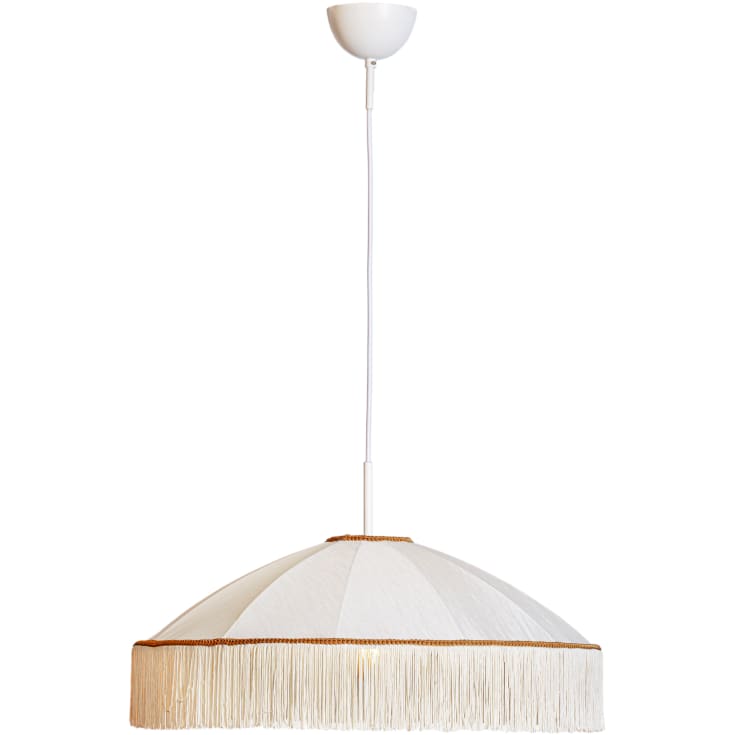 Francis pendellampa ø 60 cm H 35 cm vit siden, guldkant och fransar
