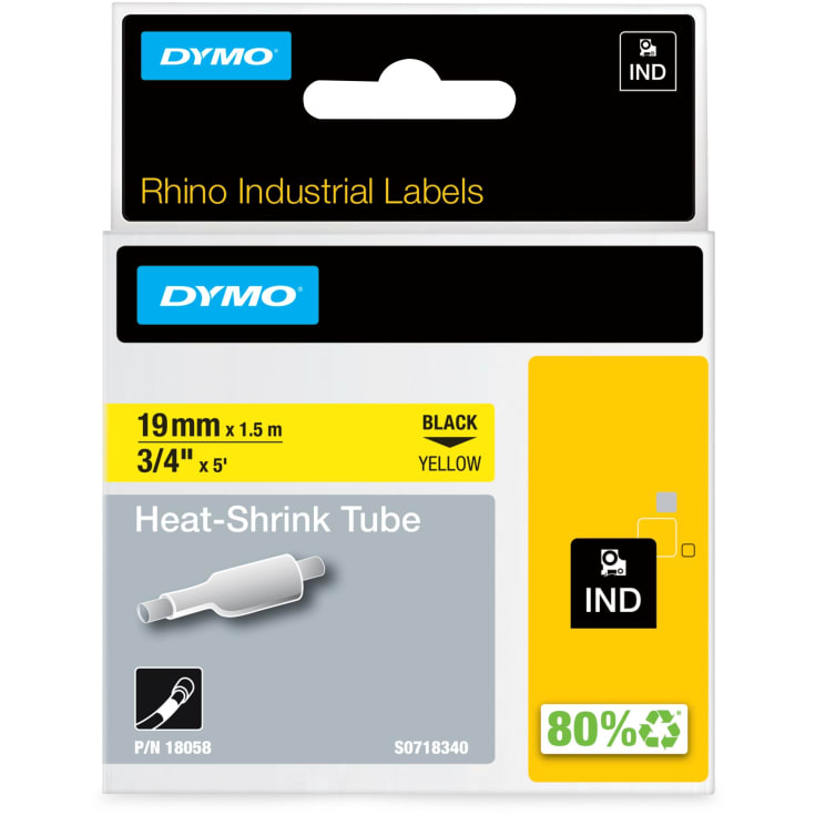 5 stk DYMO® Rhino tape, krympeflex, 19 mm, sort på gul