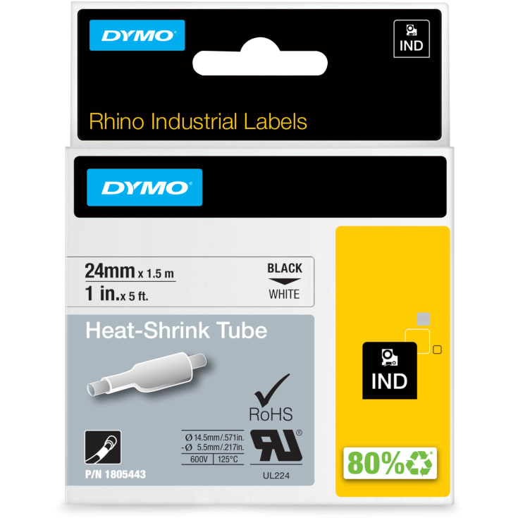 5 stk DYMO® Rhino tape, krympeflex, 24 mm, sort på hvid
