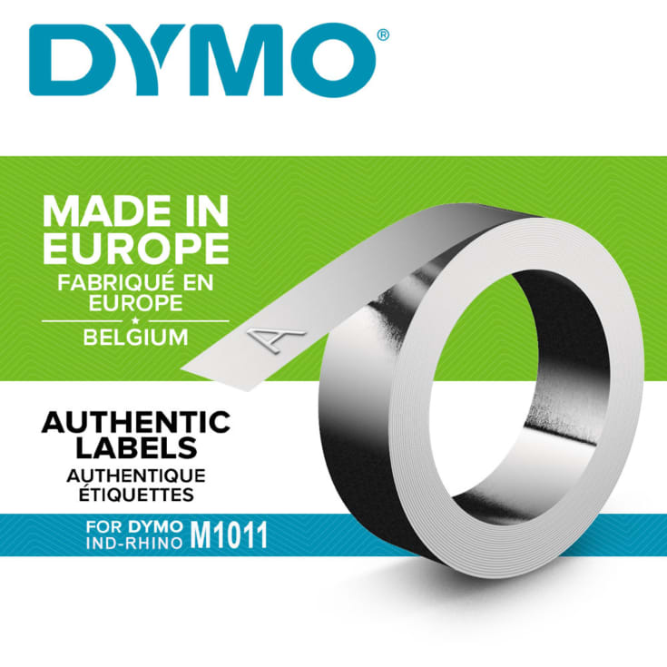 10 st DYMO® Rhino industriell präglingstejp, rostfritt stål utan lim, 12 mm