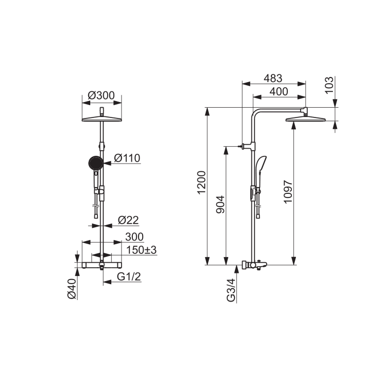 Oras Aurelia Rain kararmatur med brusesæt, stål